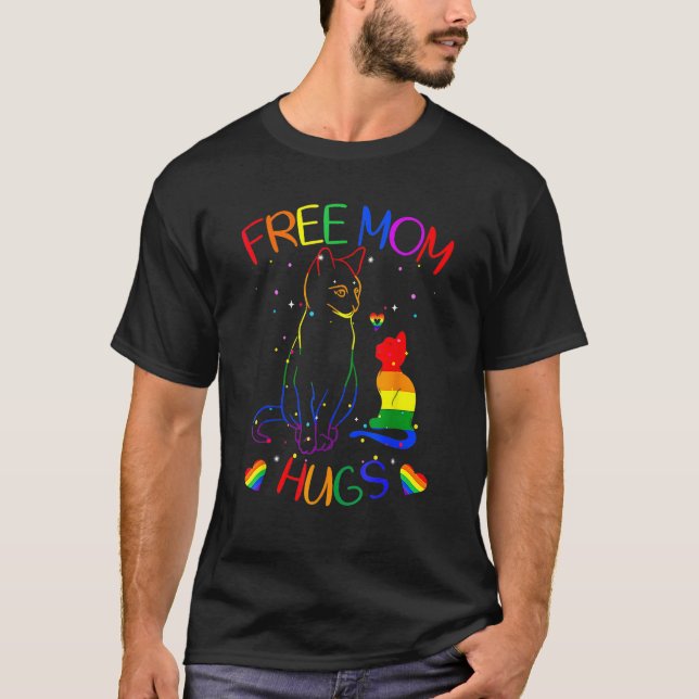 Camiseta Free Mom Hugs Lgbt Cat Gay Pride Rainbow (Anverso)