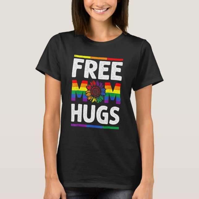 Camiseta Free Mom Hugs LGBT Pride Leopard Sunflower Rainbow (Anverso)
