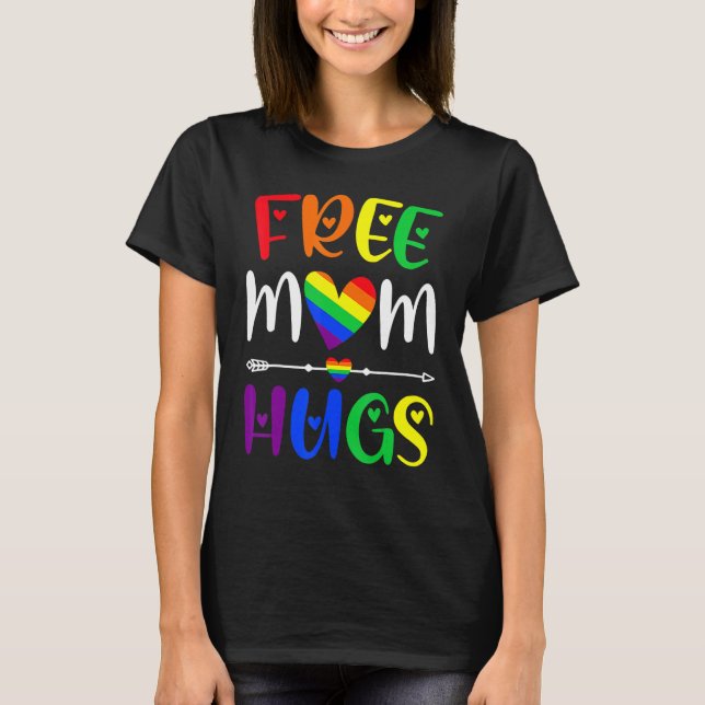 Camiseta Free Mom Hugs LGBT Rainbow Pride LGBTQ Family Lesb (Anverso)
