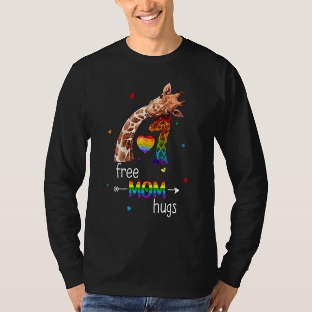 Camiseta Free Mom Hugs  Rainbow Giraffe Heart Lgbt Pride Mo (Anverso)