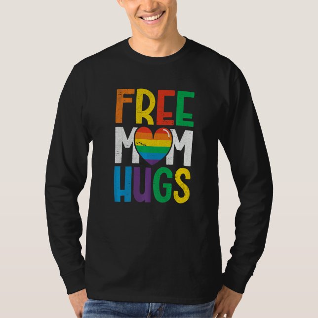 Camiseta Free Mom Hugs Rainbow Heart Lgbt Ally Pride Month  (Anverso)