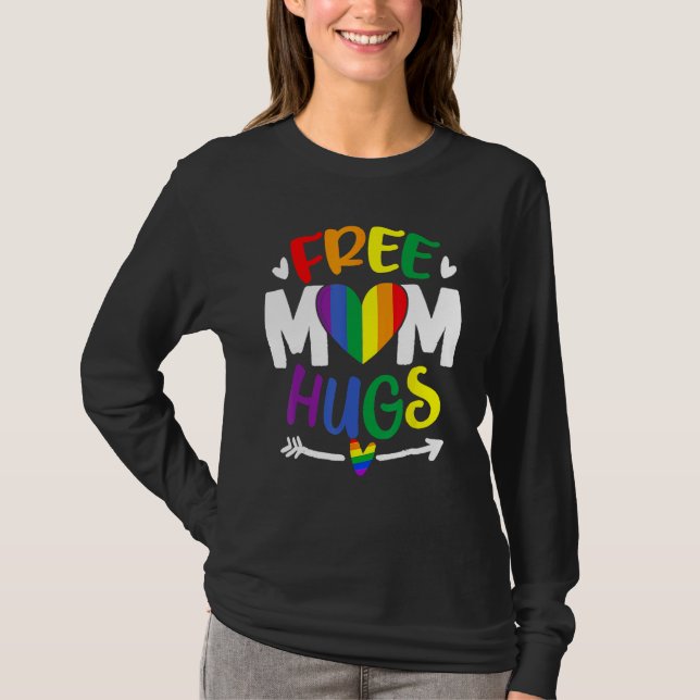 Camiseta Free Mom Hugs Rainbow LGBT Lesbian Gay Trans Pride (Anverso)