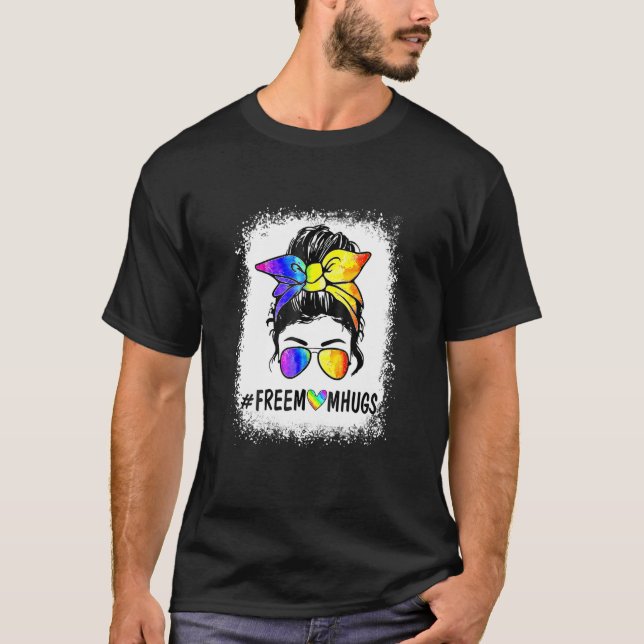 Camiseta Free Mom Hugs Rainbow LGBT Pride Month Messy Bun M (Anverso)