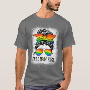 Camiseta Free Mom Hugs T Messy Bun Heart LGBT Pride Month
