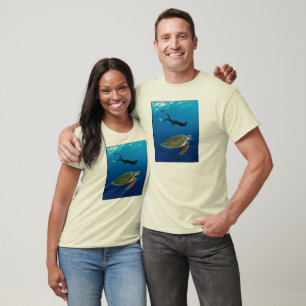 Camiseta Freediver And Green Turtle - Organic. White (mens)