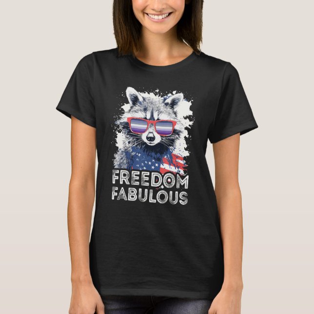 Camiseta Freedom Fabulous  Raccoon Butch Lesbian Sunglasses (Anverso)