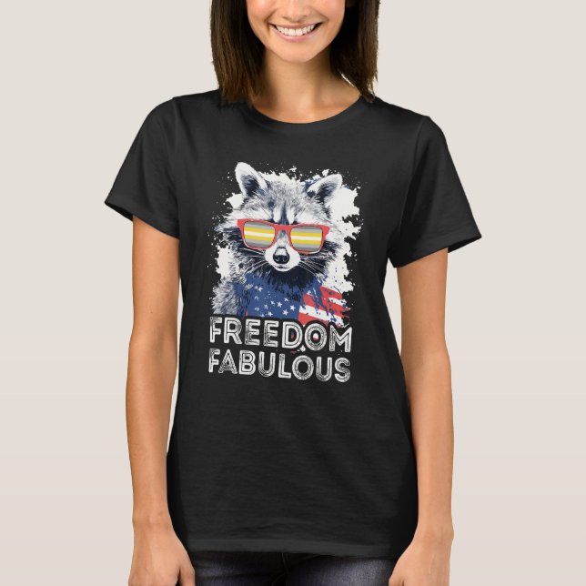 Camiseta Freedom Fabulous  Raccoon Demigender Sunglasses Fl (Anverso)