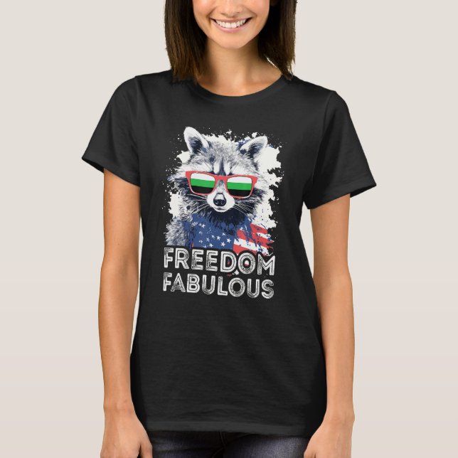 Camiseta Freedom Fabulous  Raccoon Neutrois Sunglasses Flag (Anverso)