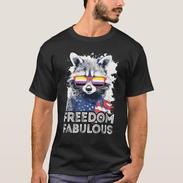 Camiseta Freedom Fabulous  Raccoon Non Binary Sunglasses Fl (Anverso)