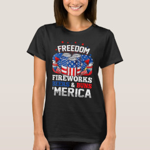 Camiseta Freedom Fireworks Beers Buns Merica 4 De Julio P