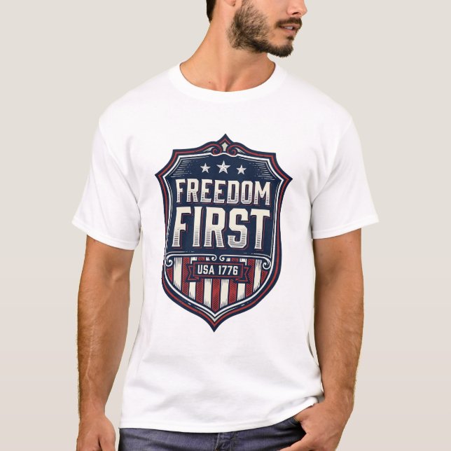 Camiseta Freedom First USA 1776 Patriotic Shield D (Anverso)