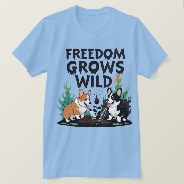Camiseta Freedom Grows Wild – Scary Corgi Gardening Cartoon (Anverso del diseño)