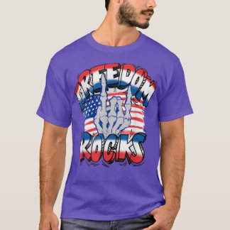 Camiseta Freedom Rocks Skeleton Hand Happy 4 De Julio Amer