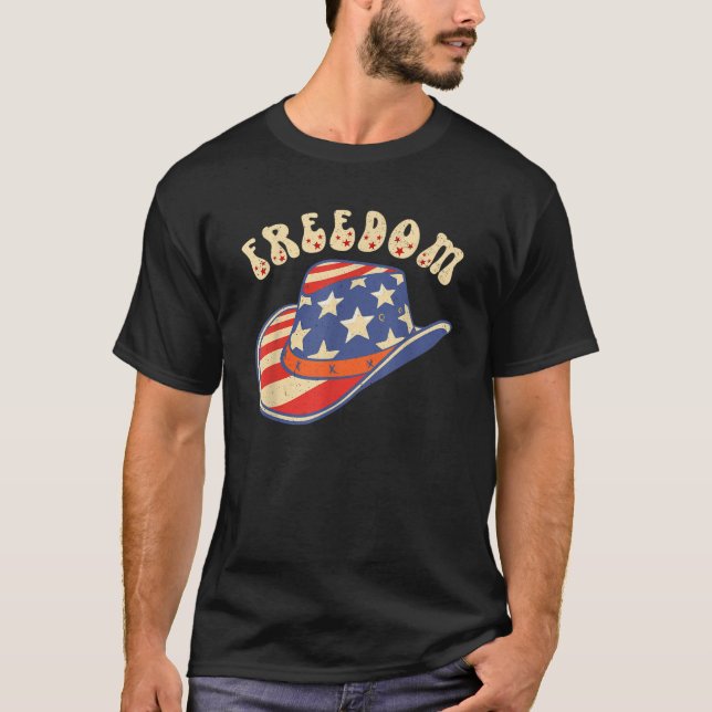Camiseta Freedom Western Patriotic Cowboy Gorra 4 De Julio  (Anverso)
