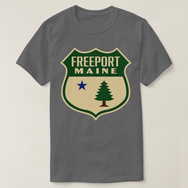 Camiseta Freeport Maine Retro Pine Tree Shield Green (Diseño del anverso)