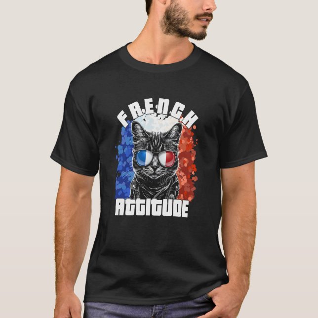 Camiseta French Attitude Cat Sunglasses French Flag Frenchy (Anverso)