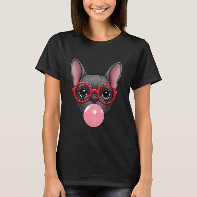Camiseta French Bulldog Bubble Gum Dog Mom Dad Glasses Funn (Anverso)