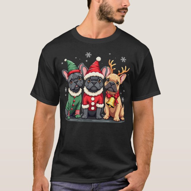 Camiseta French Bulldog Christmas Dogs Funny Santa Reindeer (Anverso)