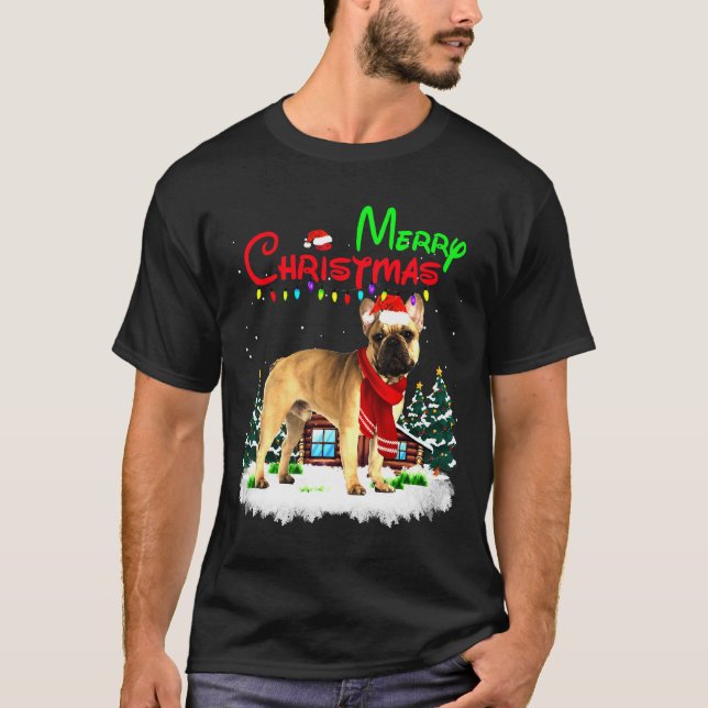 Camiseta French Bulldog Christmas Lights Merry (Anverso)