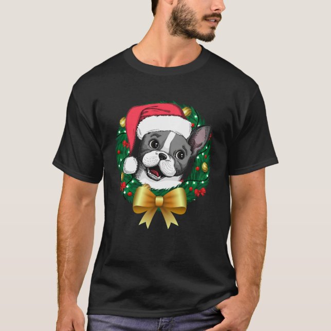 Camiseta French Bulldog Christmas  Santa Xmas Wreath Tree (Anverso)