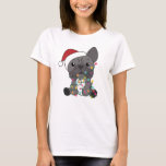 Camiseta French Bulldog Christmas Snow Winter Animals<br><div class="desc">The French bulldog to softness with fair lights. Funny animals with gifts and snow to the holidays. Also funny for Christmas in July. Dogs are sweet animals and perfect for Christmas.</div>