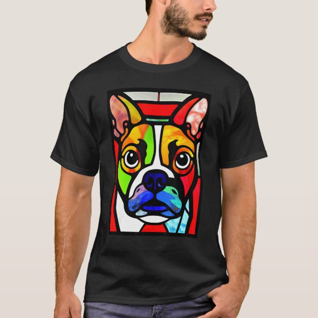 Camiseta French Bulldog - Colorful Stained Glass Pop Art_2 (Anverso)