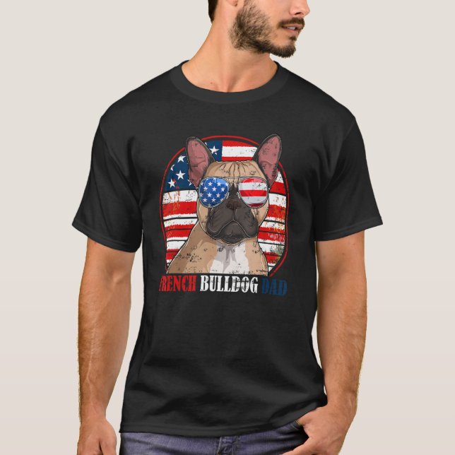 Camiseta French Bulldog Dad Retro American Flag Patriotic S (Anverso)