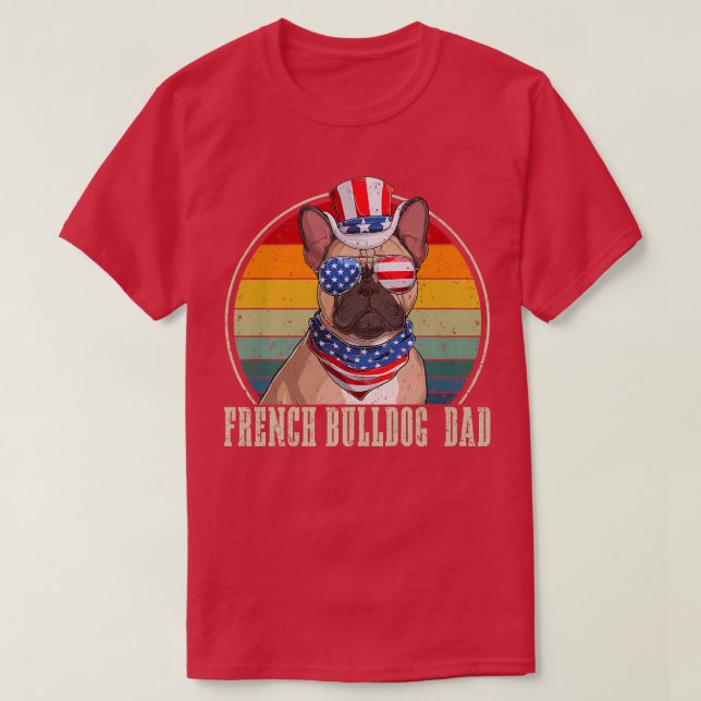 Camiseta French Bulldog Dad Retro Sunglasses 4th Of July Fa (Diseño del anverso)