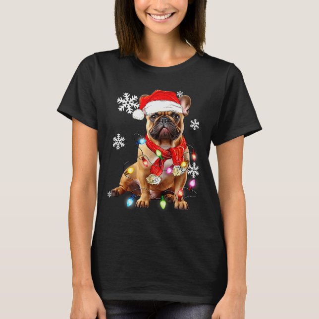 Camiseta French Bulldog Dog Christmas Light Pajama Pet Xmas (Anverso)