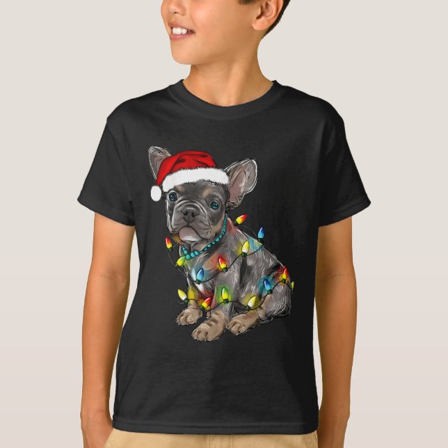 Camiseta French Bulldog Dog Christmas Lights Santa Xmas Pet (Anverso)