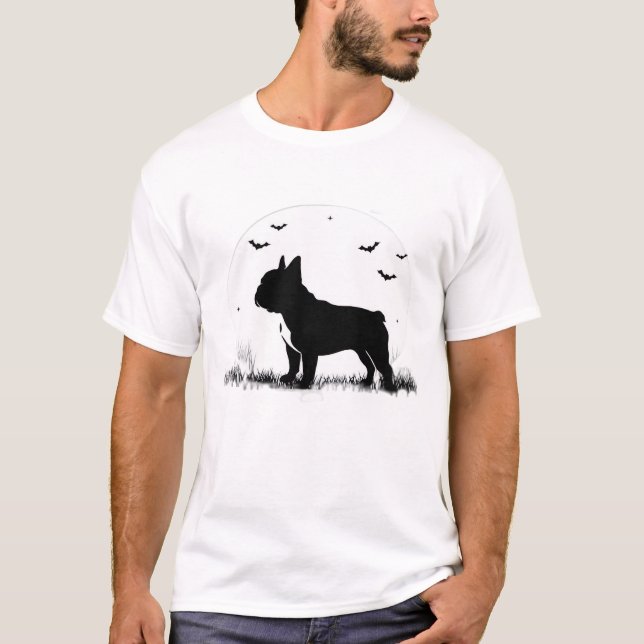 Camiseta French Bulldog Dog � Halloween Moon Silhouette Ove (Anverso)