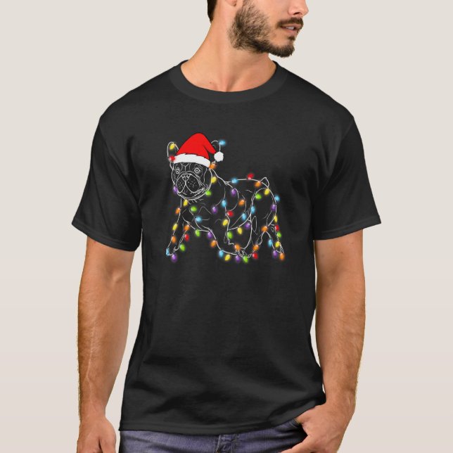 Camiseta French Bulldog Dog Tree Christmas Lights Xmas Paja (Anverso)