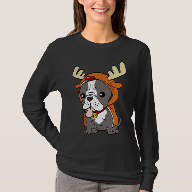 Camiseta French Bulldog Dressed Up Reindeer Dogs Xmas (Anverso)