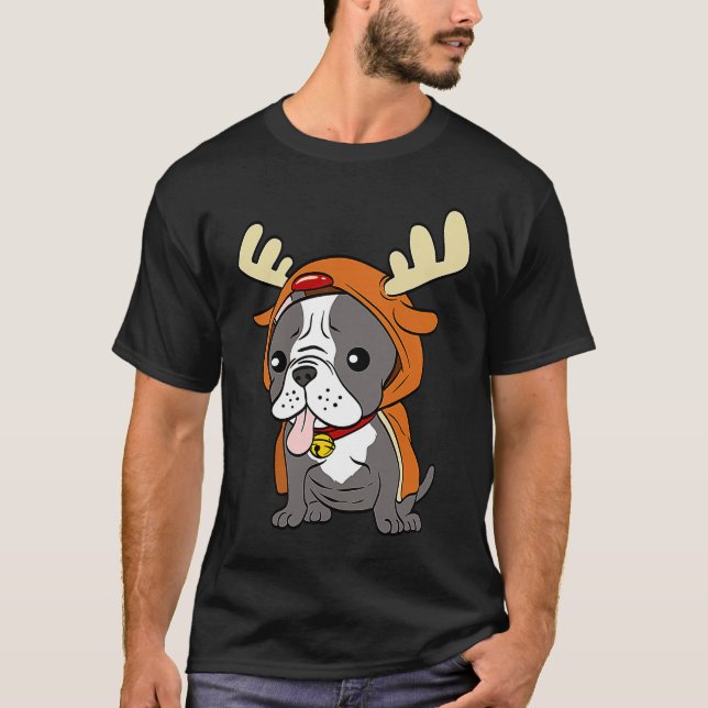 Camiseta French Bulldog Dressed Up Reindeer Dogs Xmas (Anverso)