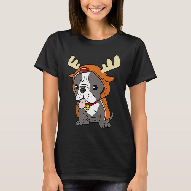 Camiseta French Bulldog Dressed Up Reindeer Dogs Xmas (Anverso)