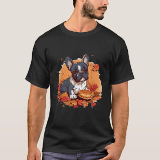 Camiseta French Bulldog Eating Pumpkin Thanksgiving Day Dog