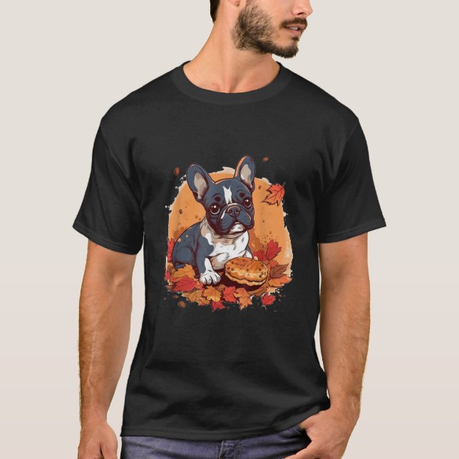 Camiseta French Bulldog Eating Pumpkin Thanksgiving Day Dog (Anverso)