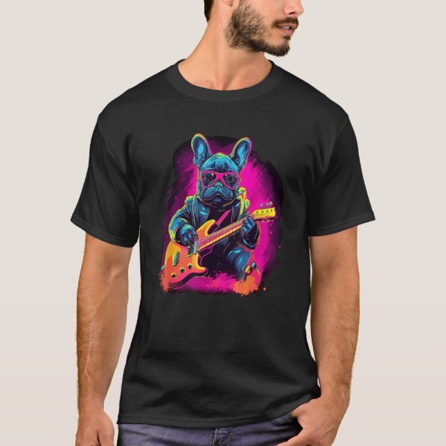 Camiseta French Bulldog Electric Guitar Rock Music  3 (Anverso)