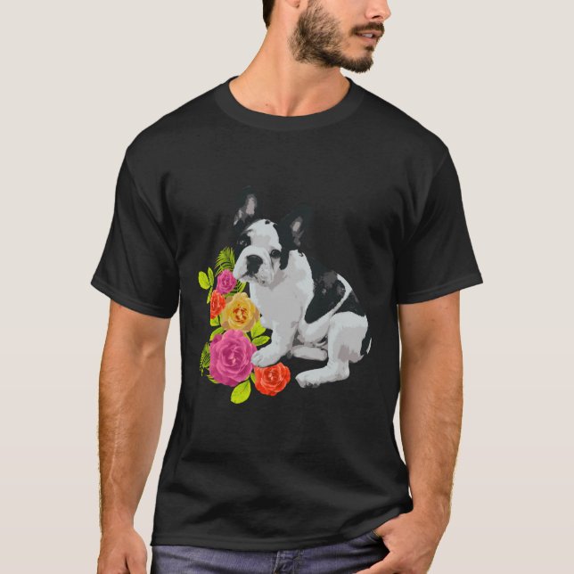 Camiseta French Bulldog Flower Floral Frenchie Dog (Anverso)