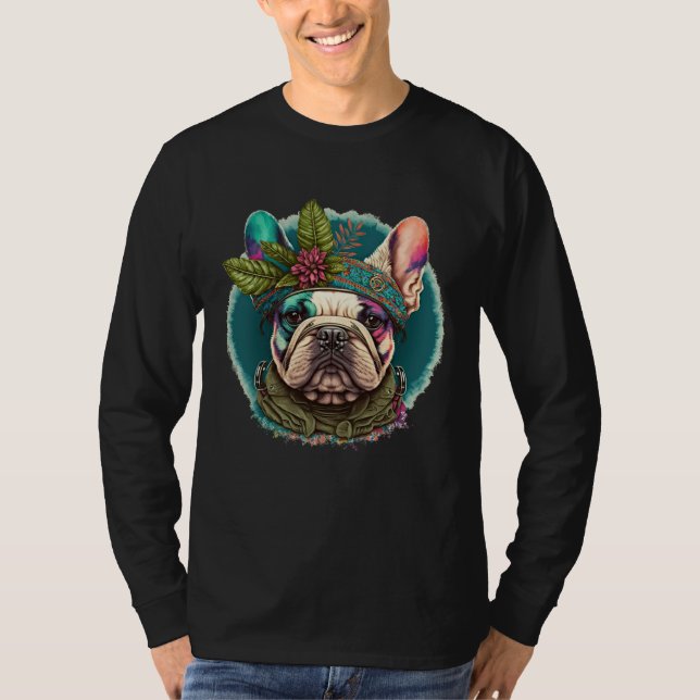 Camiseta French Bulldog Frenchie Hippie Mandala sunflower (Anverso)