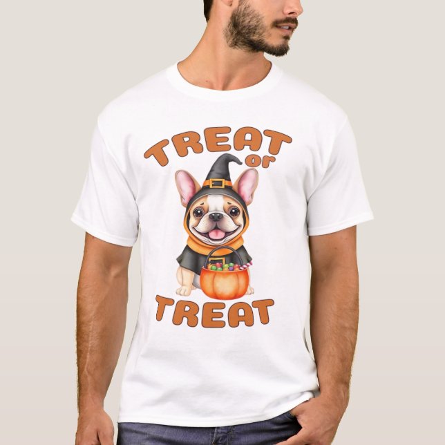 Camiseta French Bulldog Halloween Dog Costume �Treat or Tre (Anverso)