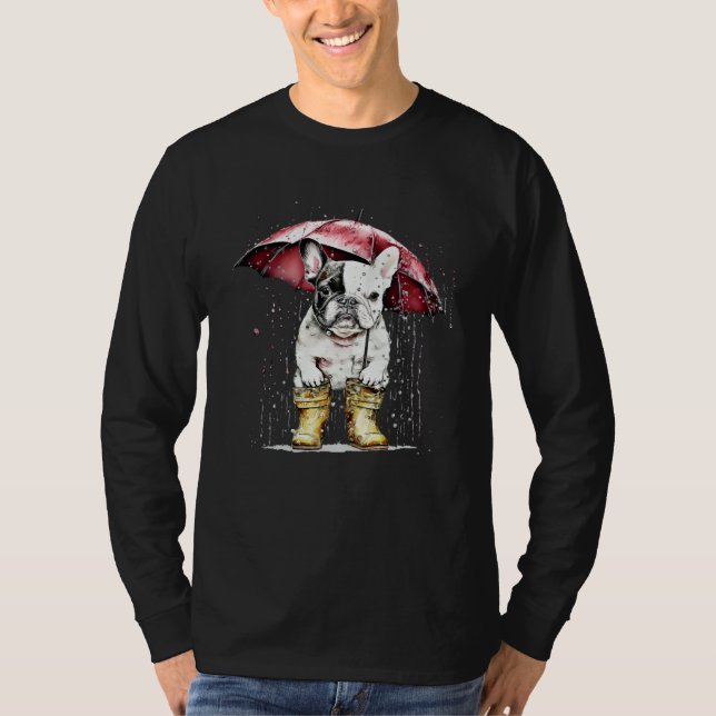 Camiseta French bulldog in the rain with booties and red um (Anverso)