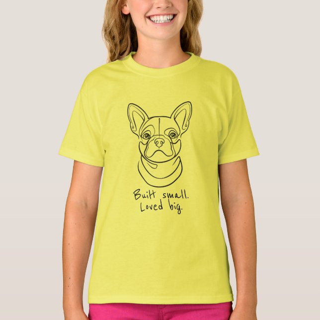 Camiseta French Bulldog Line Art. Built Small. Loved Big. (Anverso)