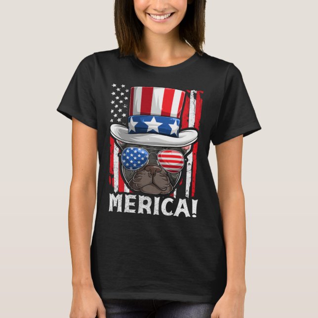 Camiseta French Bulldog Patriotic Dog Apparel USA Flag Meri (Anverso)