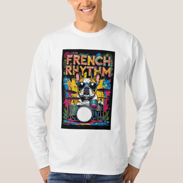 Camiseta French Bulldog Playing Drums (Anverso)