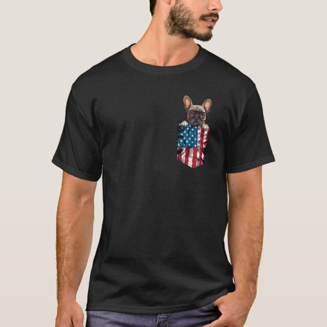 Camiseta French Bulldog Pocket 4th of July American Flag Pa (Anverso)