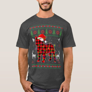 Camiseta French Bulldog Santa Red Plaid Ugly Christmas Swea
