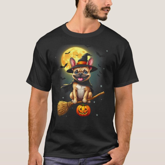 Camiseta French Bulldog Witch Dog Funny Halloween Dogs Men  (Anverso)