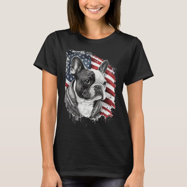 Camiseta French Bulldog with the American Flag (Anverso)