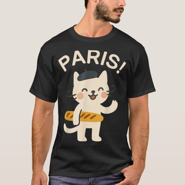 Camiseta French Cat With Baguette Cute Cat Paris Funny Anim (Anverso)